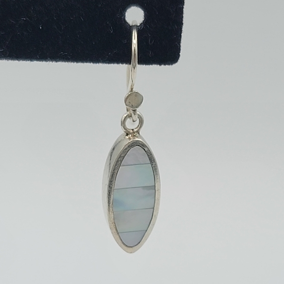 Oval Iridescent Seashell Inlay Silver Drop Earrings #1223 - Picture 6 of 12